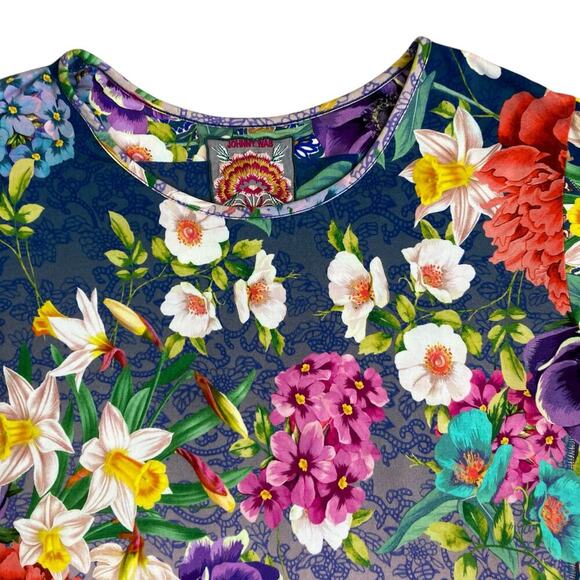 Johnny Was Sz M Sunrise Favorite Top Floral Hummingbird Colorful Bright Bamboo - Picture 7 of 16